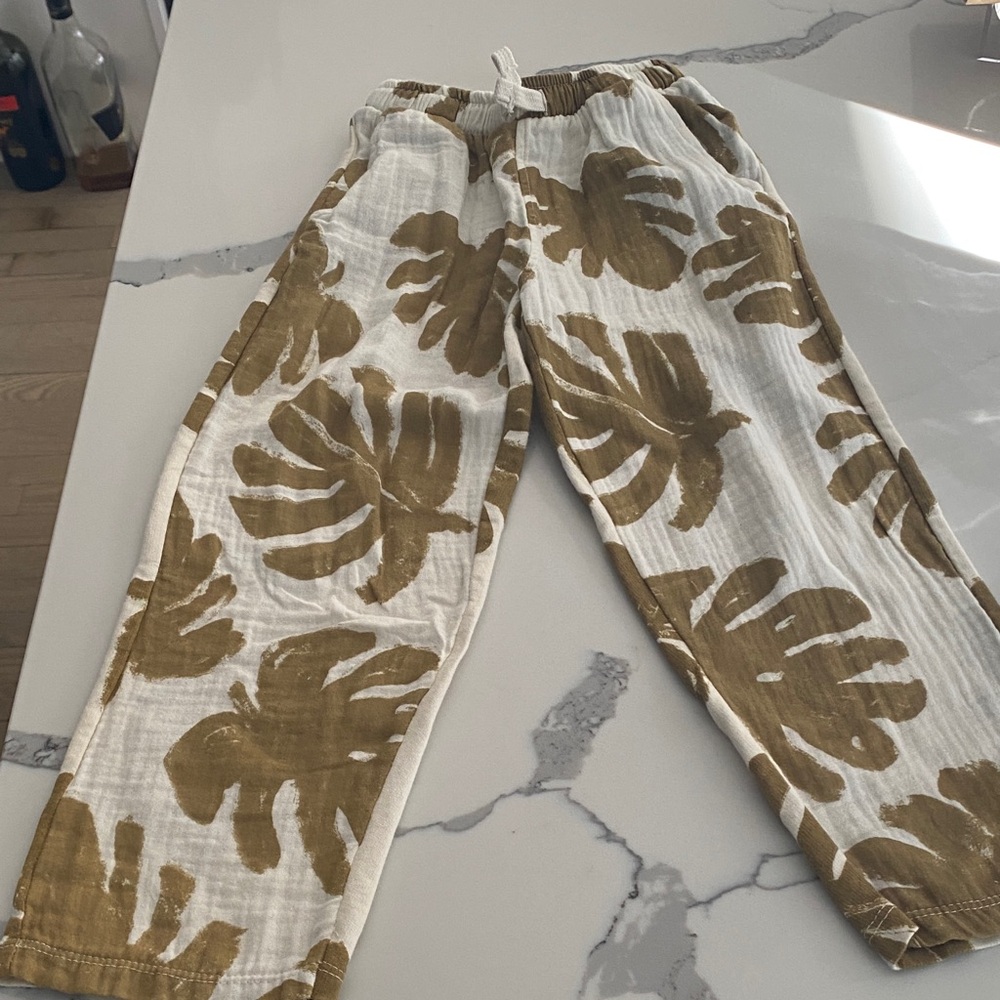 Zara Kids Cream and Brown Leaf Print Pants